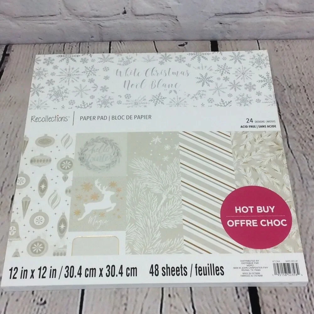 Recollections Scrapbook Paper 12x12 48 Sheets 24 Designs White Christmas Holiday